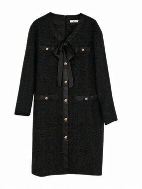 Elegant Black Tweed Dress with Subtle Gold Thread – b+ab (Size S, Oversized Fit)